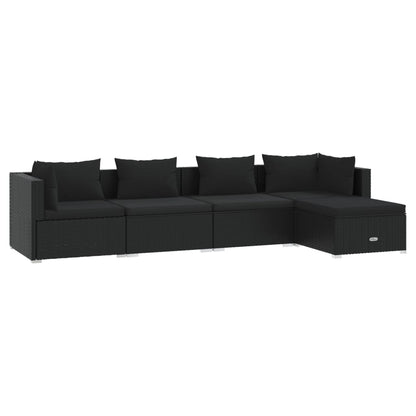 Set Divani da Giardino 5 pz con Cuscini in Polyrattan Nero - homemem39