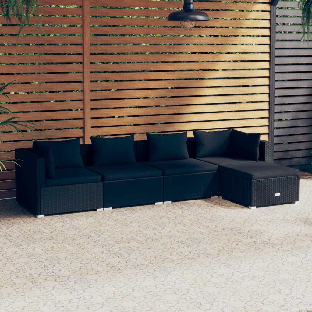 Set Divani da Giardino 5 pz con Cuscini in Polyrattan Nero - homemem39