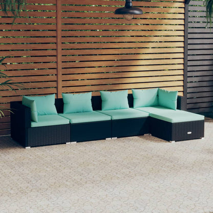 Set Divano da Giardino 5 pz con Cuscini in Polyrattan Nero - homemem39