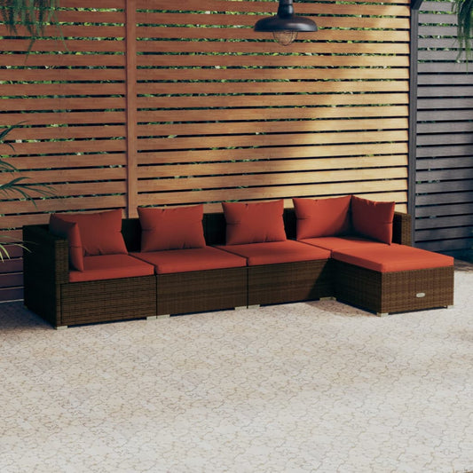 Set Divani da Giardino 5 pz con Cuscini in Polyrattan Marrone - homemem39