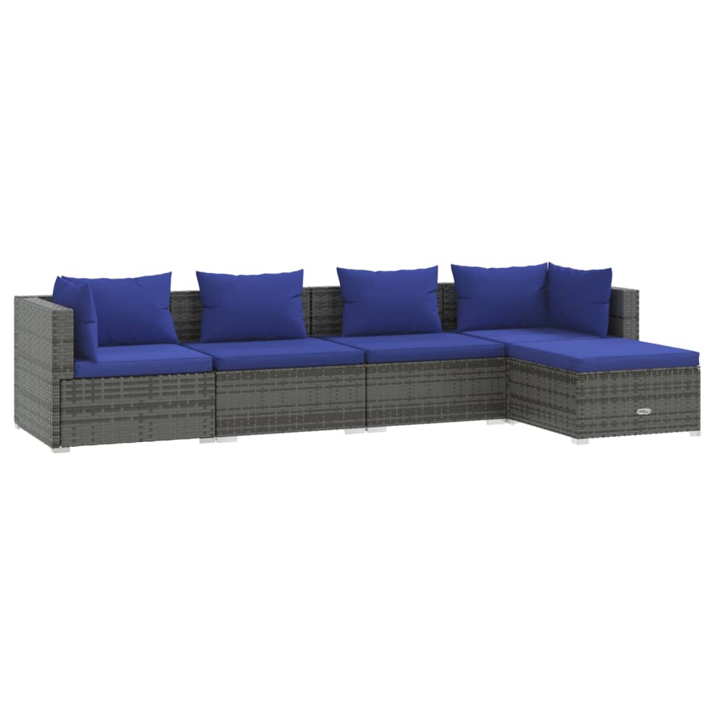 Set Divani da Giardino 5 pz con Cuscini in Polyrattan Grigio - homemem39