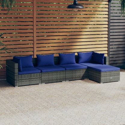 Set Divani da Giardino 5 pz con Cuscini in Polyrattan Grigio - homemem39