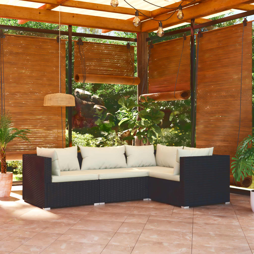 Set Divani da Giardino 4 pz con Cuscini in Polyrattan Nero - homemem39