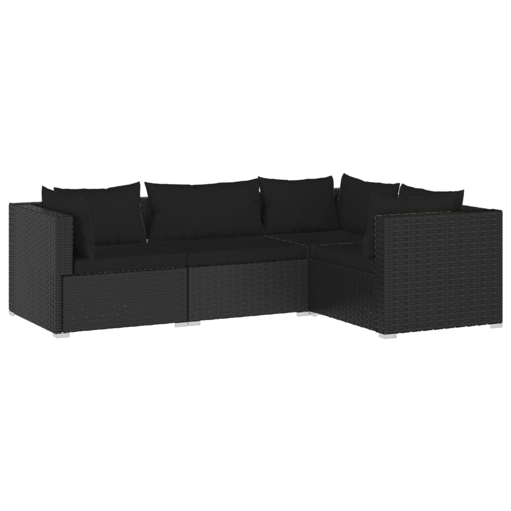 Set Divani da Giardino 4 pz con Cuscini in Polyrattan Nero - homemem39