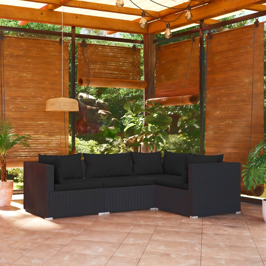 Set Divani da Giardino 4 pz con Cuscini in Polyrattan Nero - homemem39