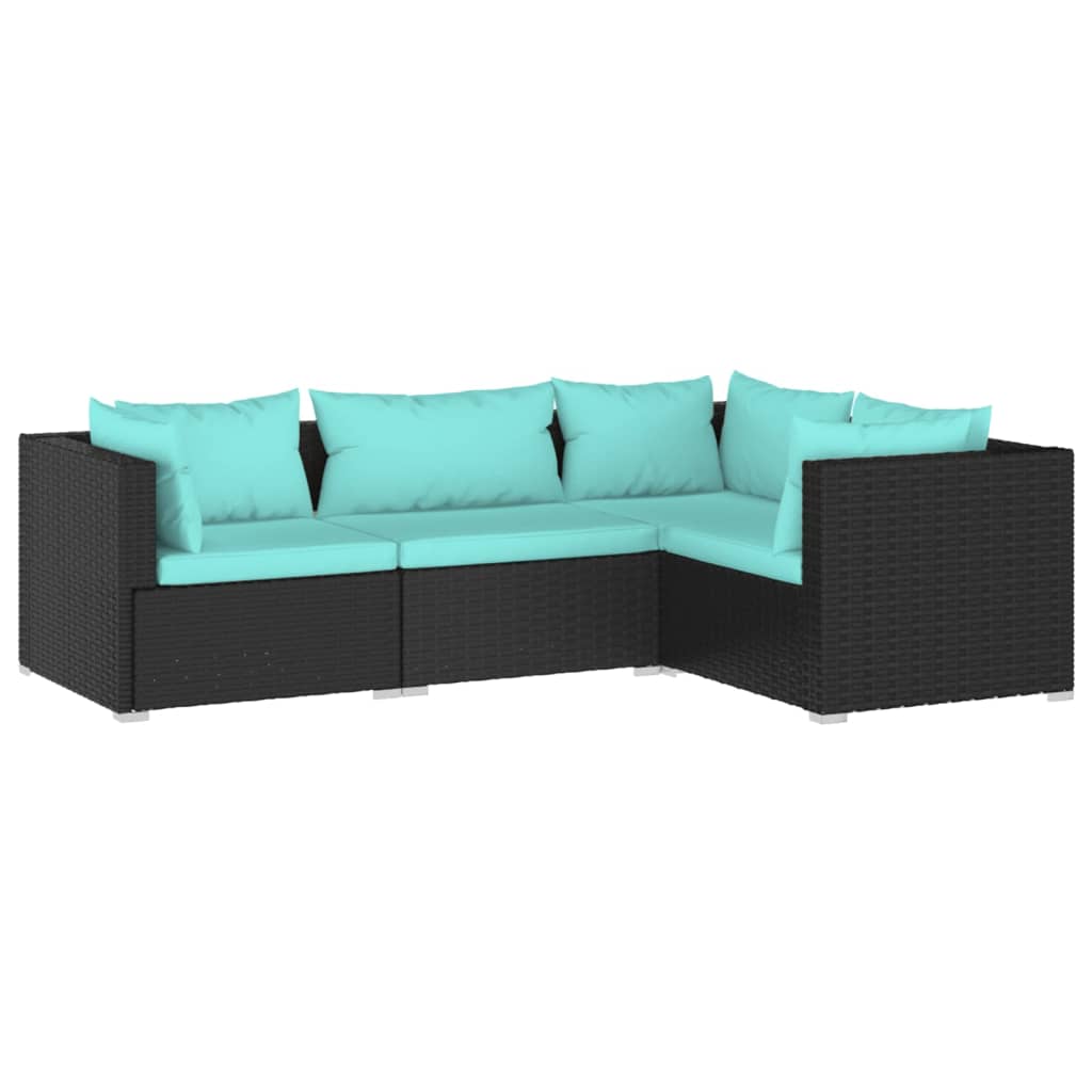 Set Divani da Giardino 4 pz con Cuscini in Polyrattan Nero - homemem39