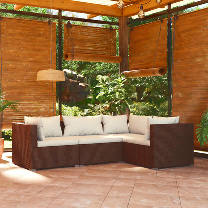 Set Divani da Giardino 4 pz con Cuscini in Polyrattan Marrone - homemem39