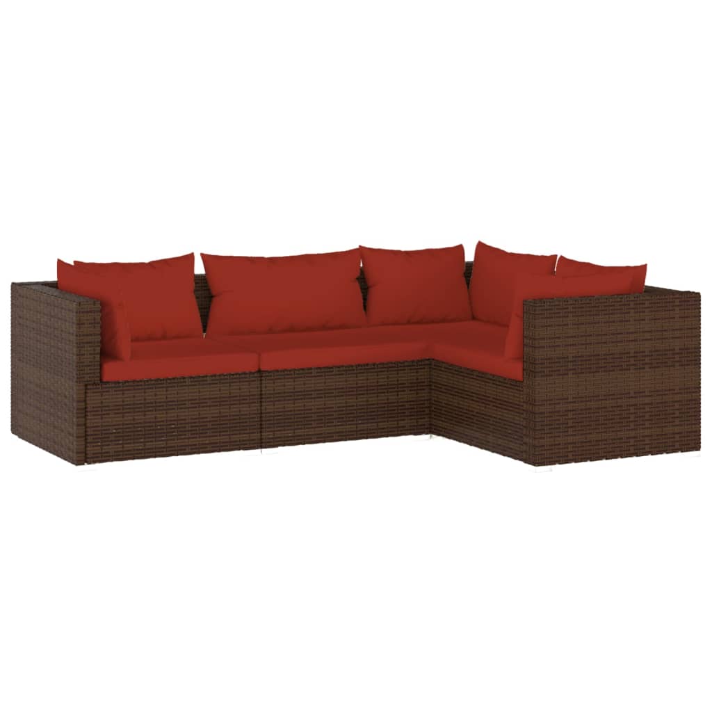 Set Divani da Giardino 4 pz con Cuscini in Polyrattan Marrone - homemem39