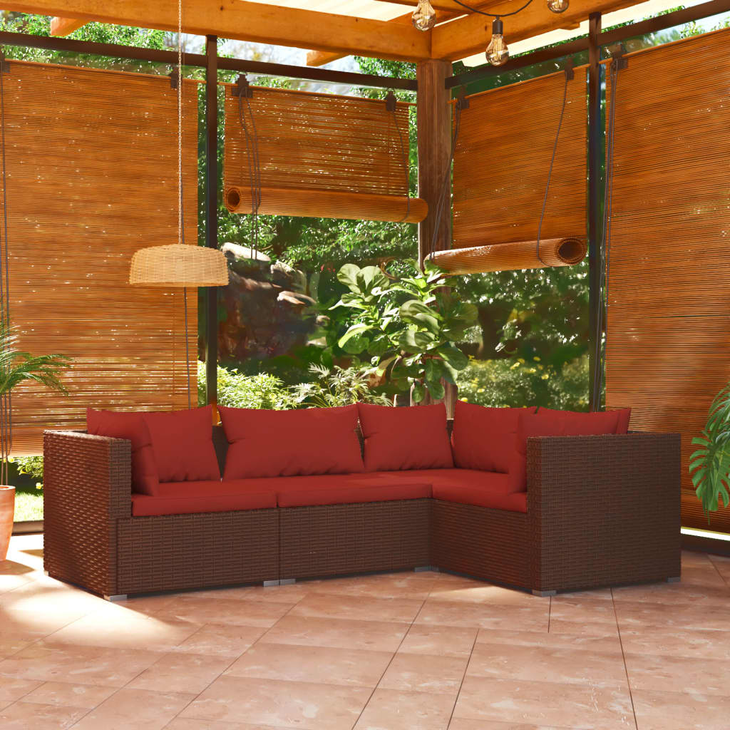 Set Divani da Giardino 4 pz con Cuscini in Polyrattan Marrone - homemem39