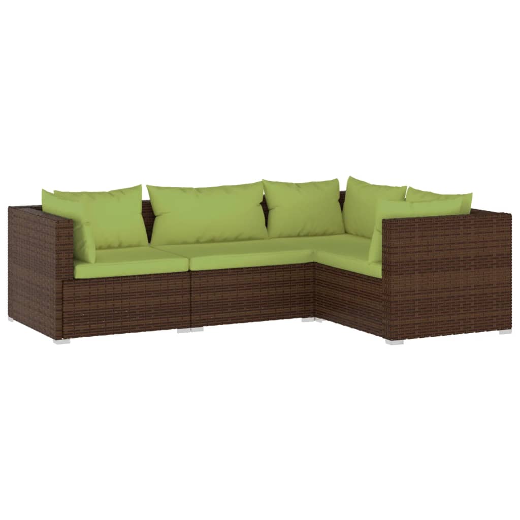 Set Divani da Giardino 4 pz con Cuscini in Polyrattan Marrone - homemem39