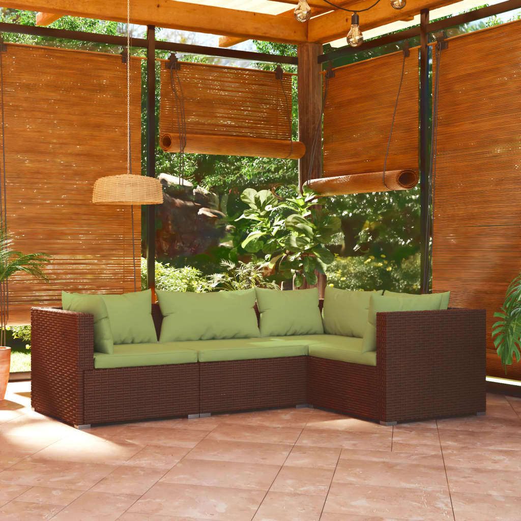 Set Divani da Giardino 4 pz con Cuscini in Polyrattan Marrone - homemem39