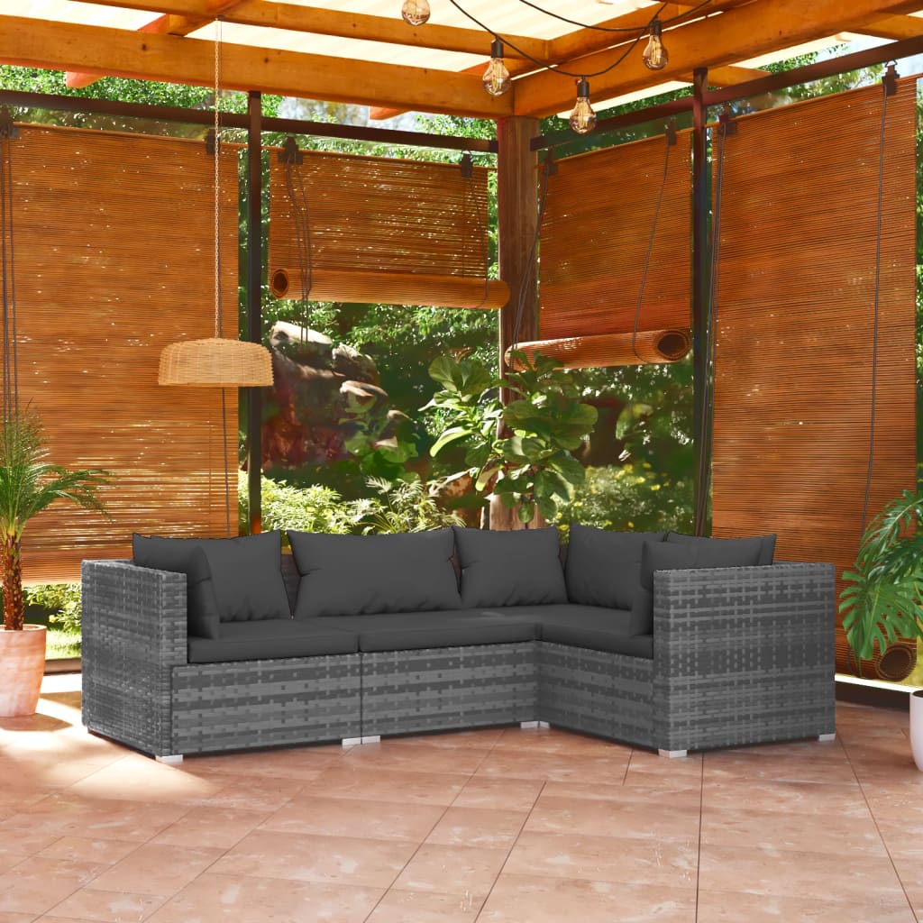 Set Divani da Giardino 4 pz con Cuscini in Polyrattan Grigio - homemem39