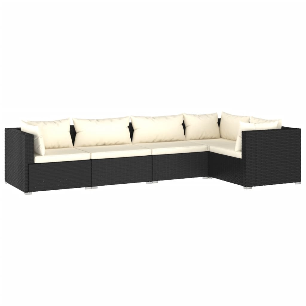 Set Divani da Giardino 5 pz con Cuscini in Polyrattan Nero - homemem39