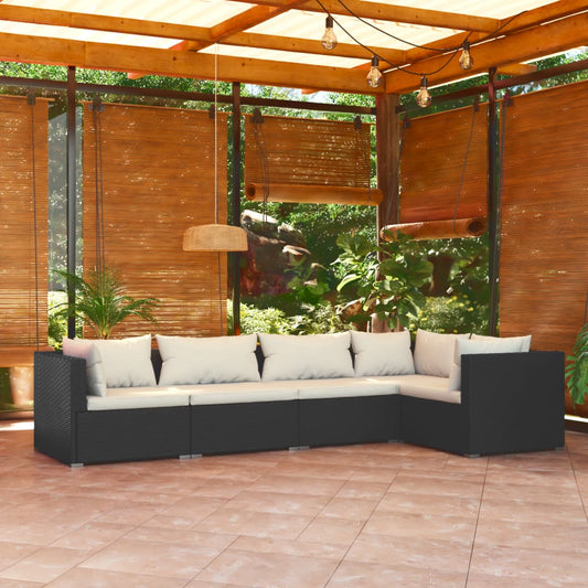 Set Divani da Giardino 5 pz con Cuscini in Polyrattan Nero - homemem39