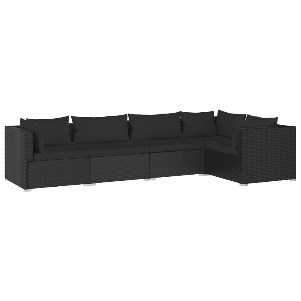 Set Divani da Giardino 5 pz con Cuscini in Polyrattan Nero - homemem39