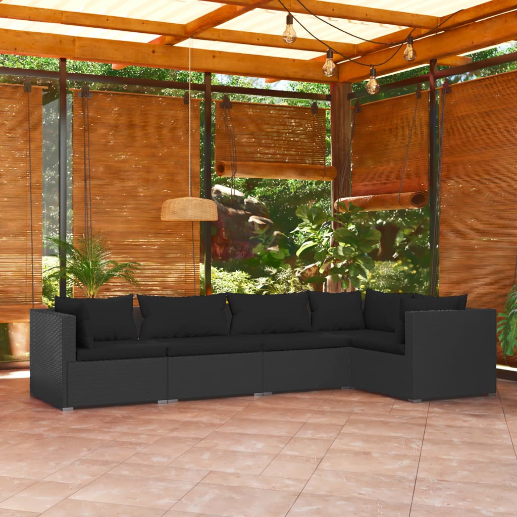 Set Divani da Giardino 5 pz con Cuscini in Polyrattan Nero - homemem39