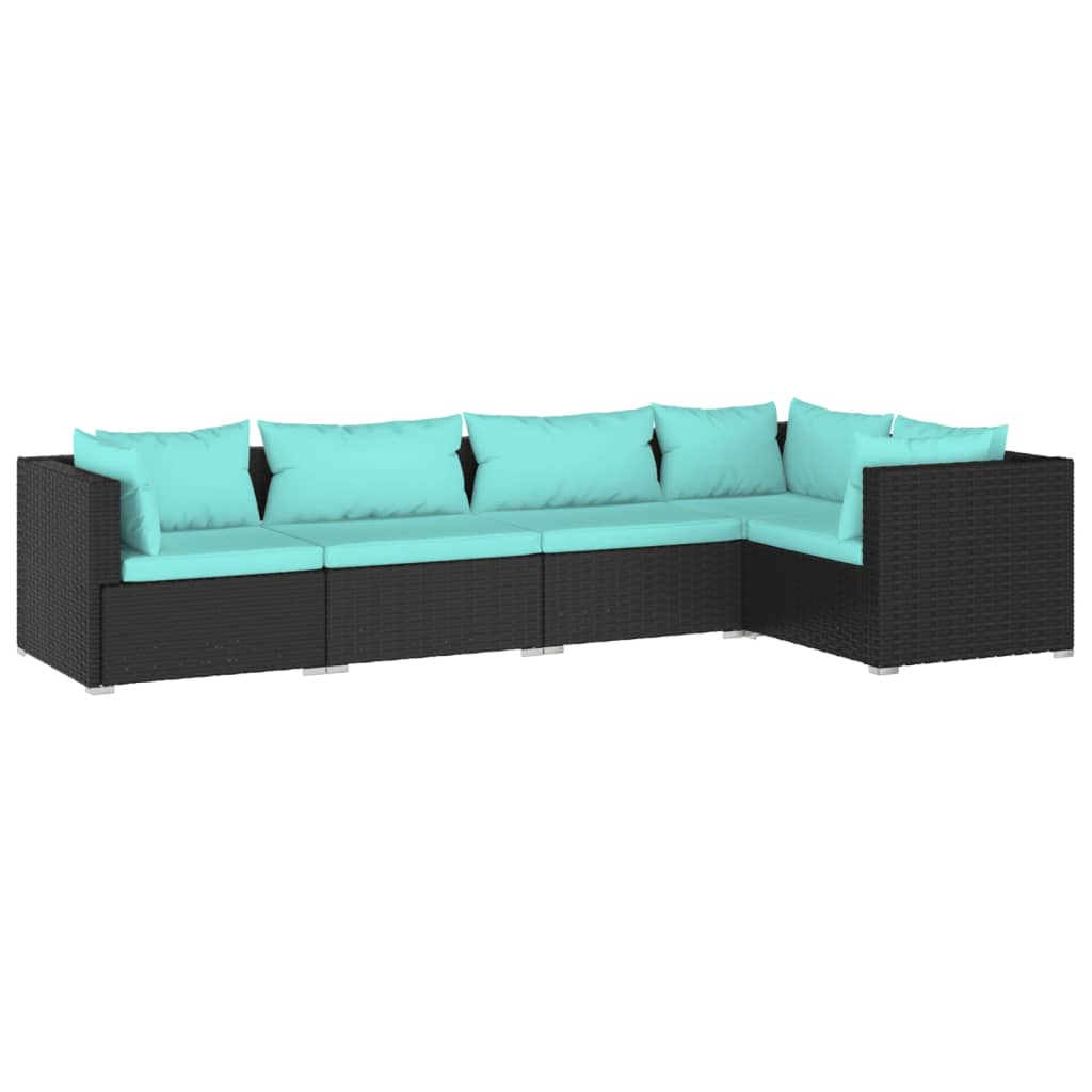 Set Divani da Giardino 5 pz con Cuscini in Polyrattan Nero - homemem39