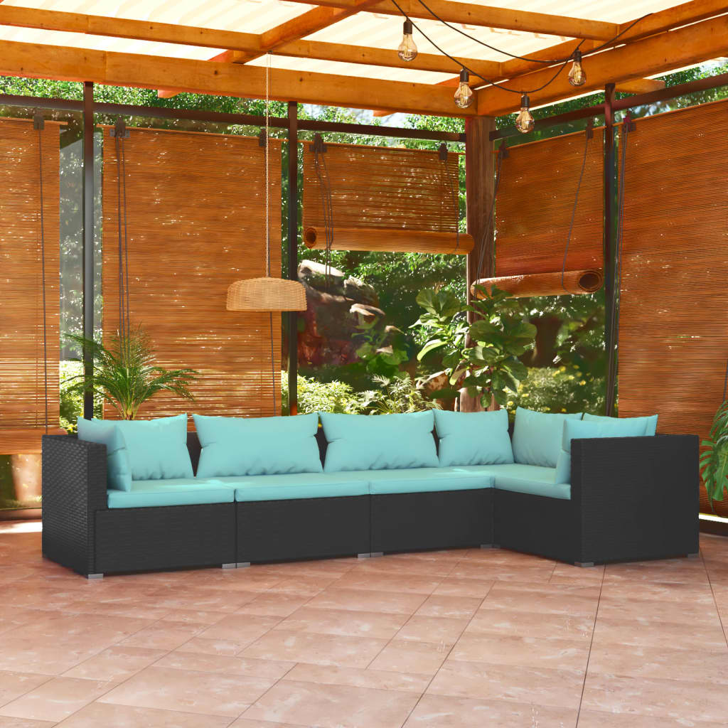 Set Divani da Giardino 5 pz con Cuscini in Polyrattan Nero - homemem39