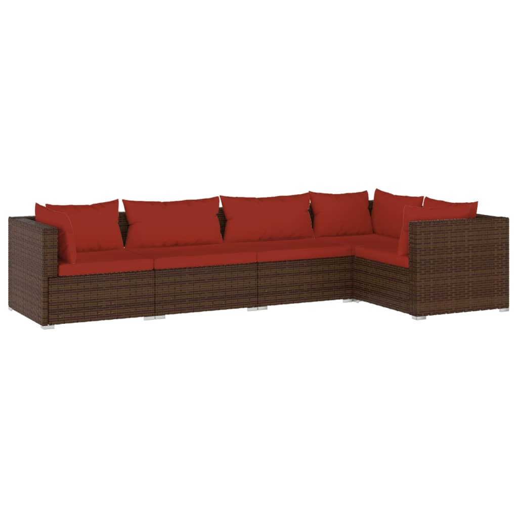 Set Divani da Giardino 5 pz con Cuscini in Polyrattan Marrone - homemem39