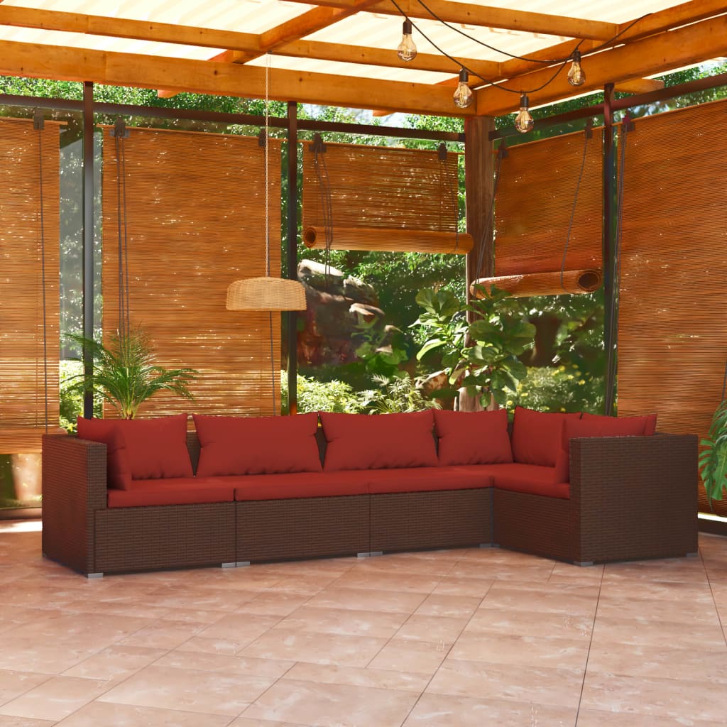 Set Divani da Giardino 5 pz con Cuscini in Polyrattan Marrone - homemem39