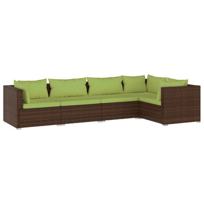 Set Divani da Giardino 5 pz con Cuscini in Polyrattan Marrone - homemem39