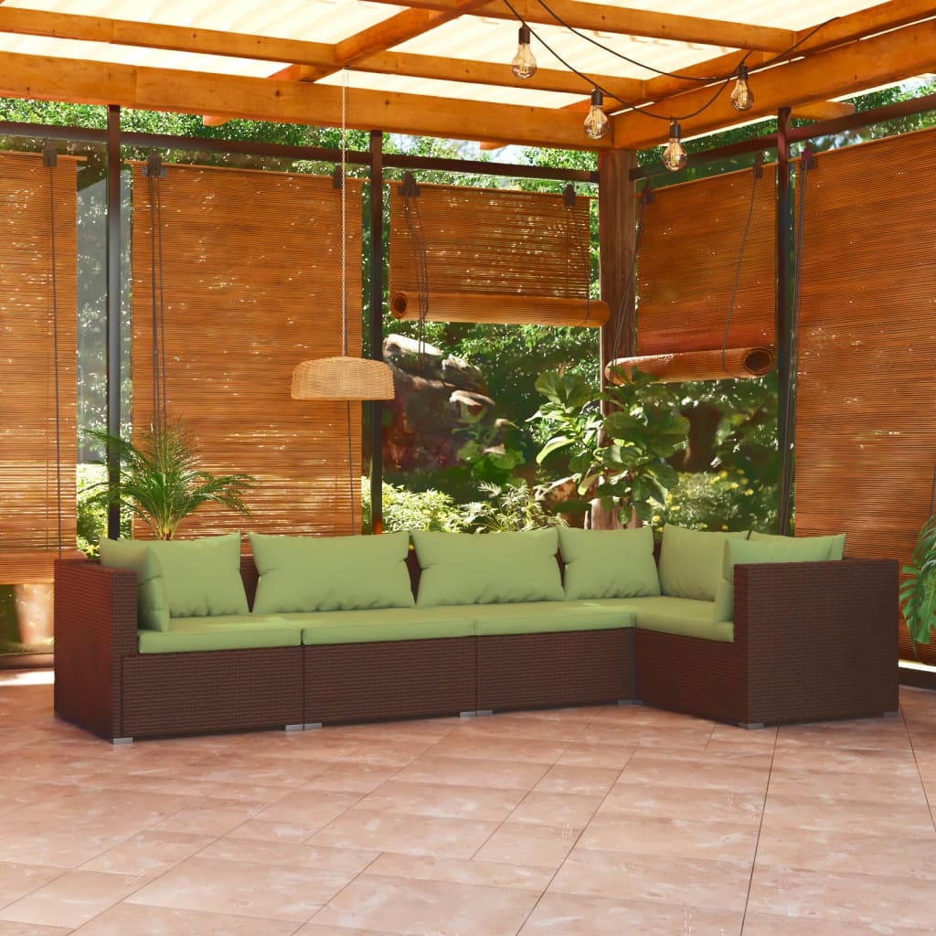 Set Divani da Giardino 5 pz con Cuscini in Polyrattan Marrone - homemem39