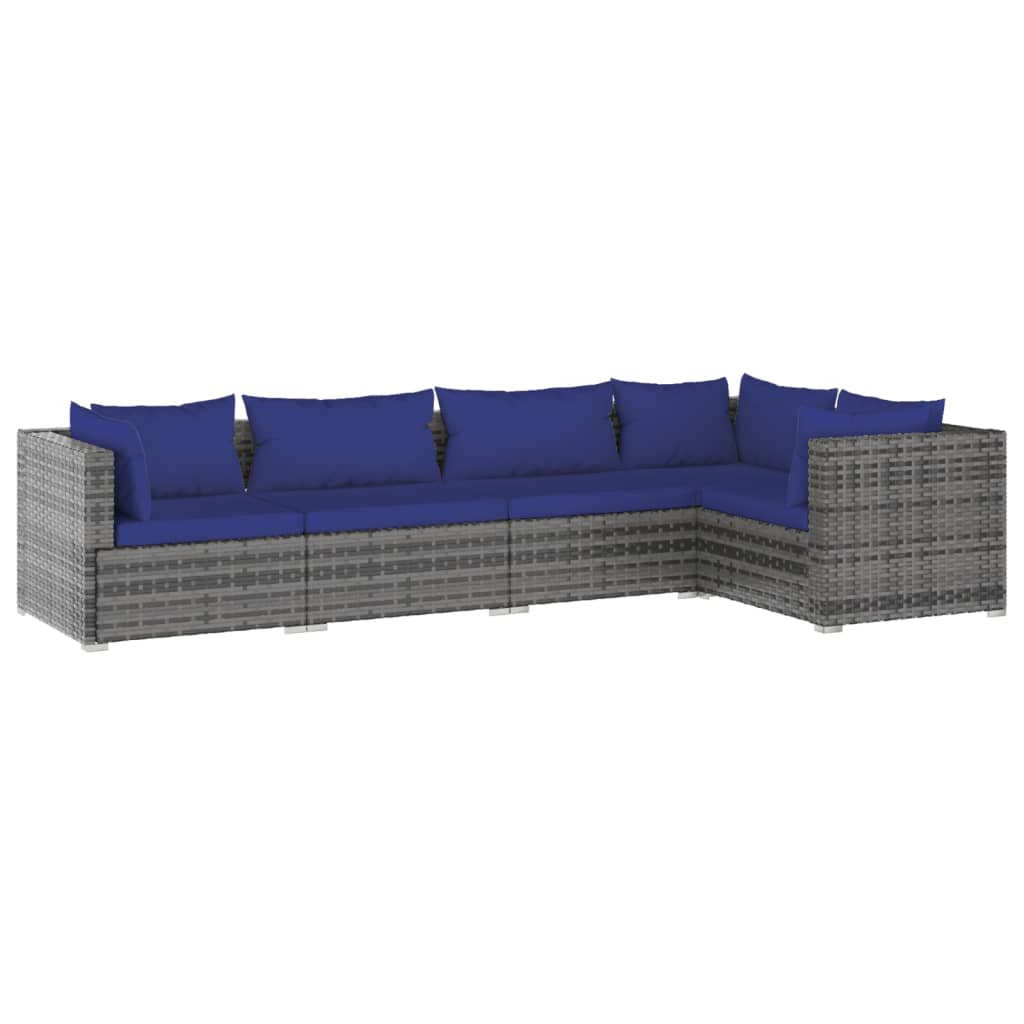 Set Divani da Giardino 5 pz con Cuscini in Polyrattan Grigio - homemem39