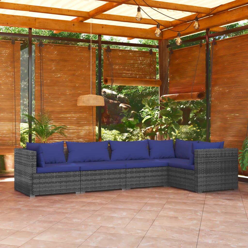 Set Divani da Giardino 5 pz con Cuscini in Polyrattan Grigio - homemem39