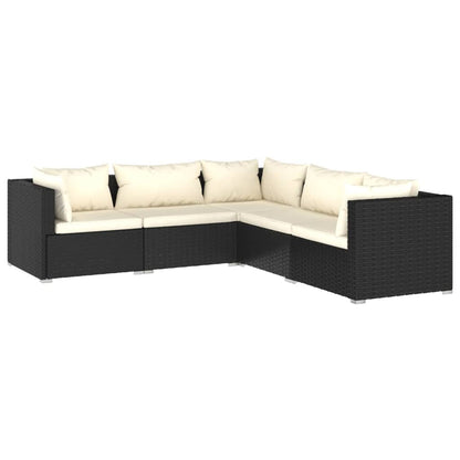 Set Divani da Giardino con Cuscini 5 pz in Polyrattan Nero - homemem39