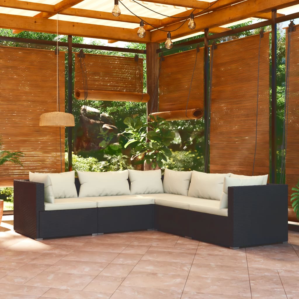 Set Divani da Giardino con Cuscini 5 pz in Polyrattan Nero - homemem39