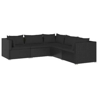 Set Divani da Giardino 5 pz con Cuscini in Polyrattan Nero - homemem39