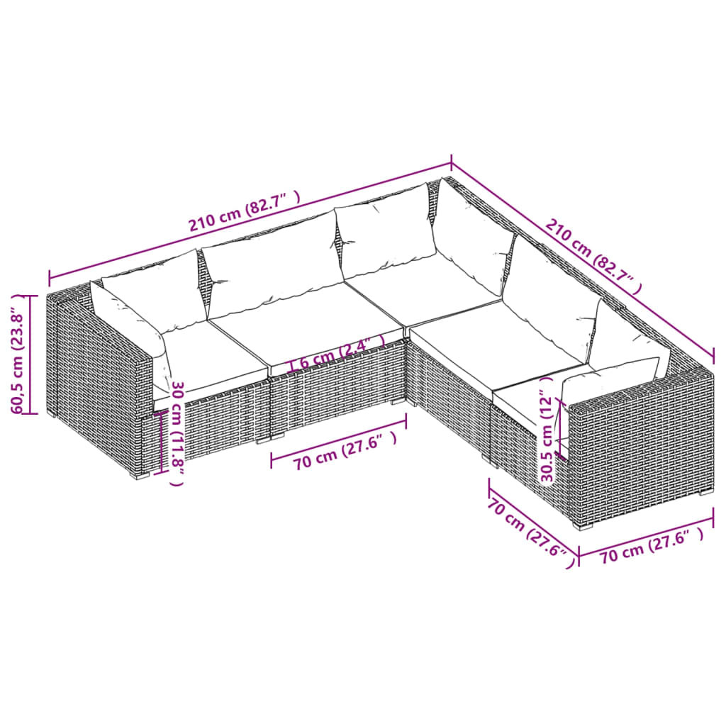 Set Divani da Giardino 5 pz con Cuscini in Polyrattan Nero - homemem39