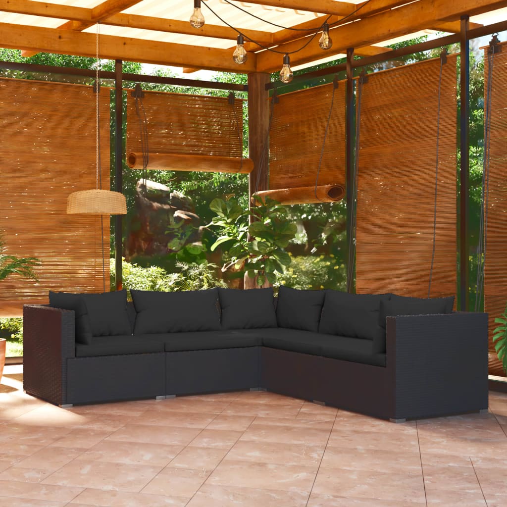 Set Divani da Giardino 5 pz con Cuscini in Polyrattan Nero - homemem39