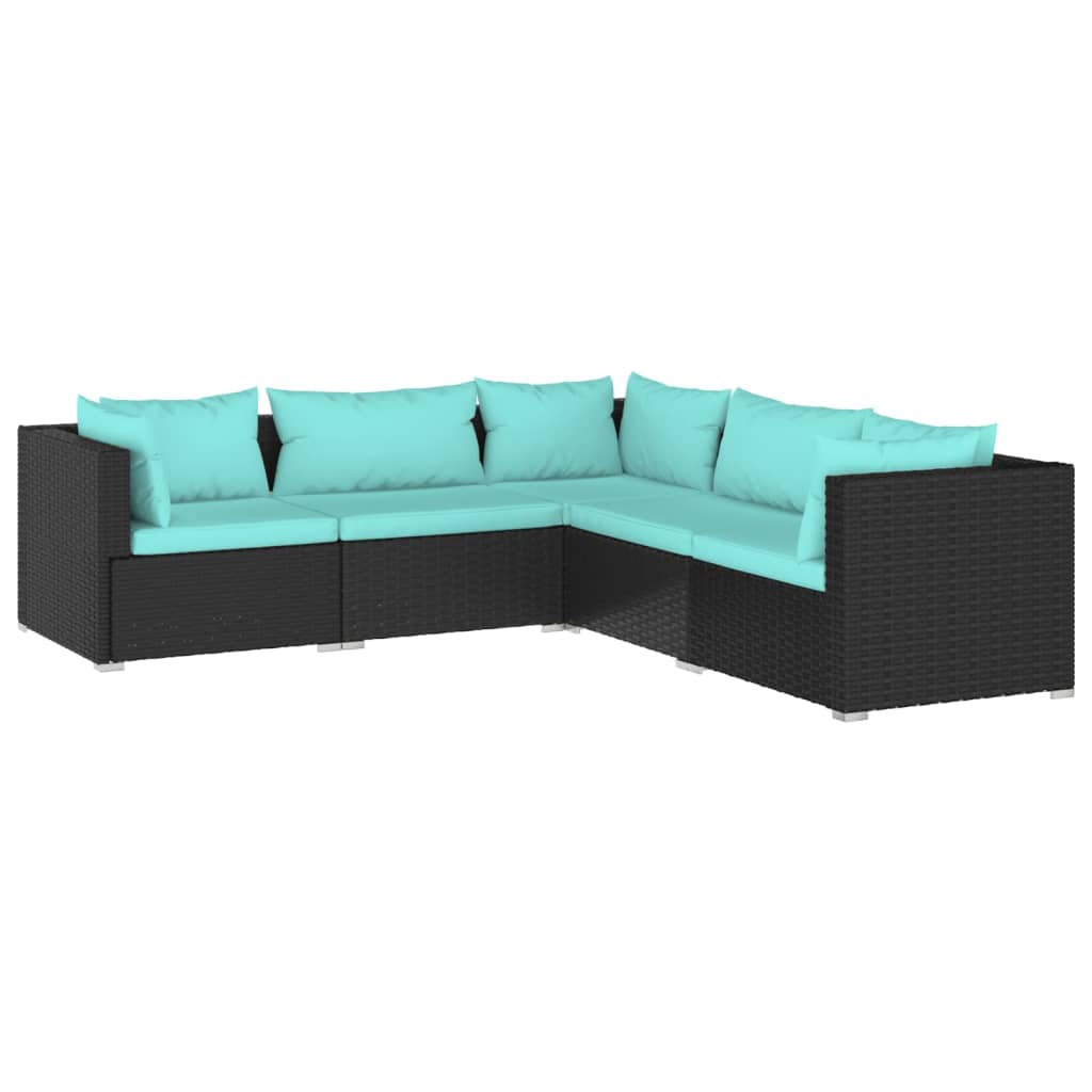 Set Divani da Giardino 5 pz con Cuscini in Polyrattan Nero - homemem39