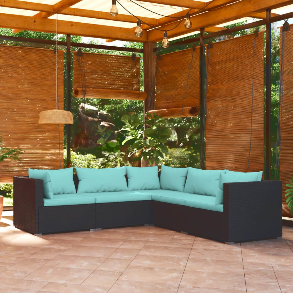 Set Divani da Giardino 5 pz con Cuscini in Polyrattan Nero - homemem39