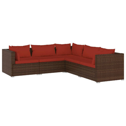 Set Divani da Giardino 5 pz con Cuscini in Polyrattan Marrone - homemem39