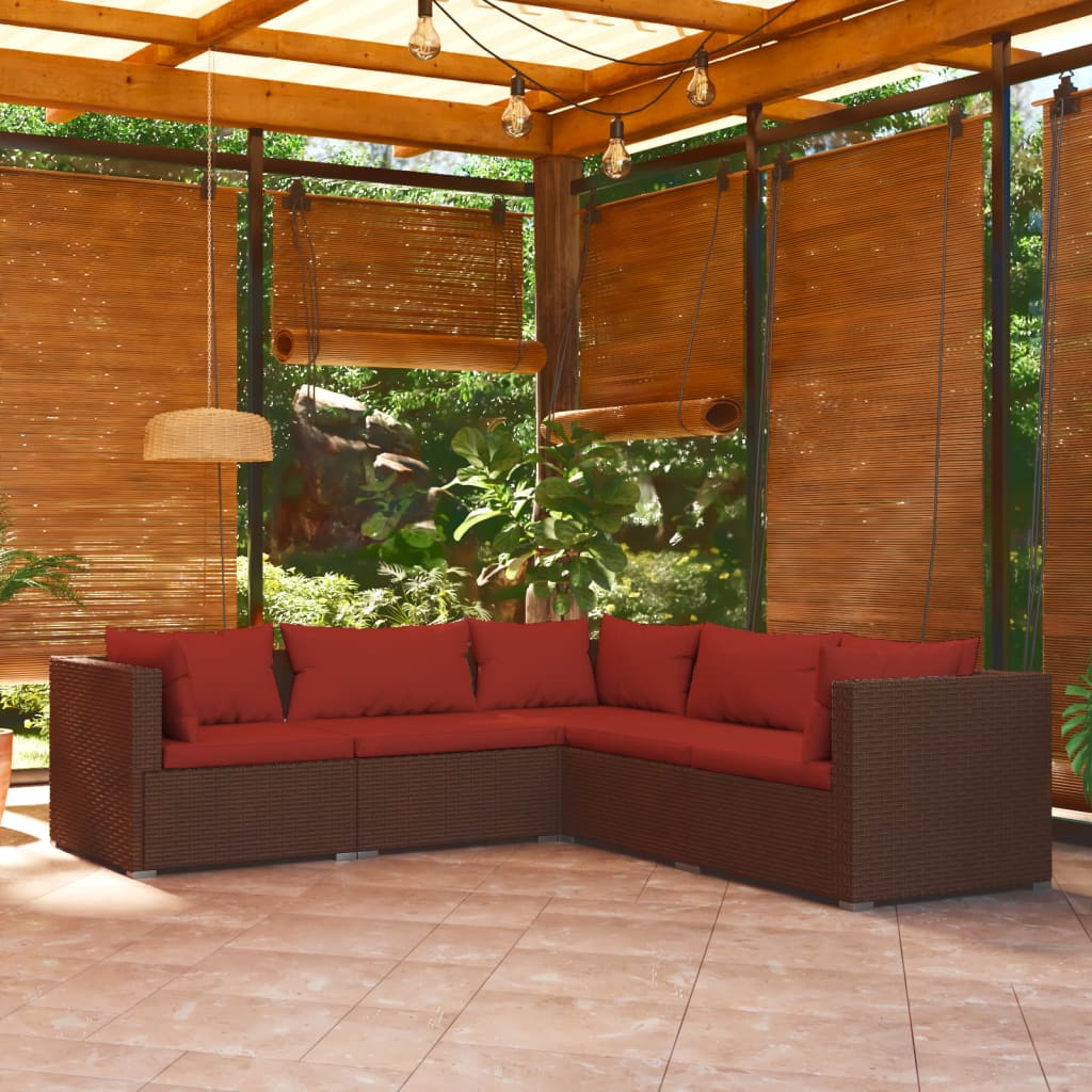 Set Divani da Giardino 5 pz con Cuscini in Polyrattan Marrone - homemem39