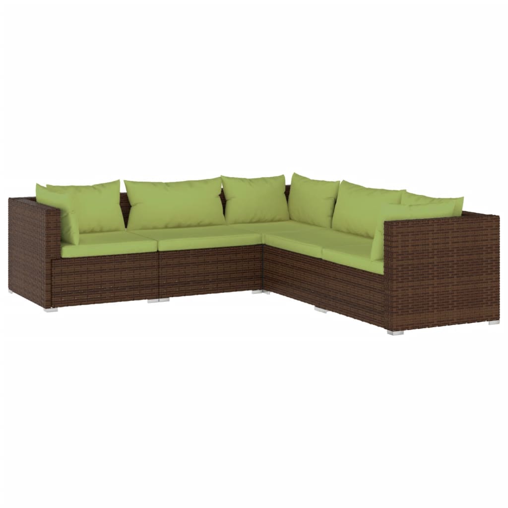 Set Divani da Giardino 5 pz con Cuscini in Polyrattan Marrone - homemem39