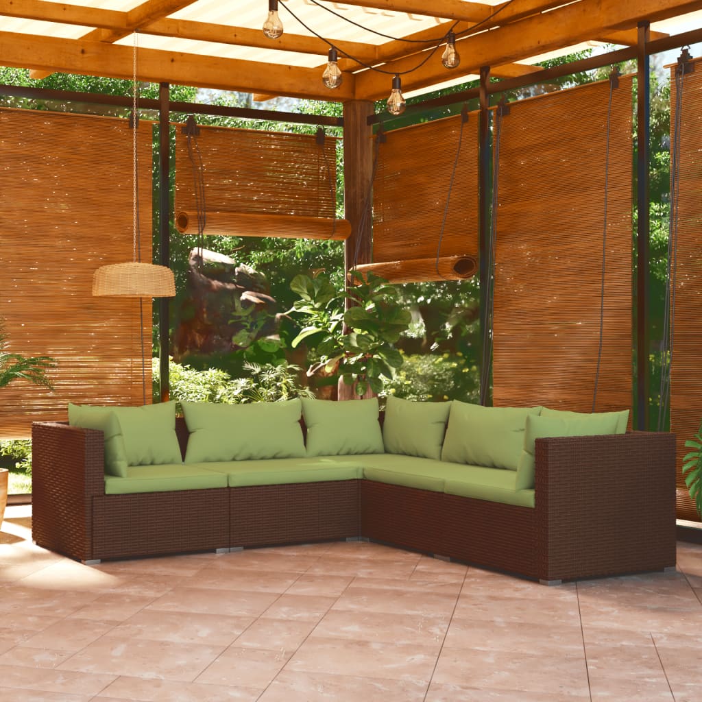 Set Divani da Giardino 5 pz con Cuscini in Polyrattan Marrone - homemem39