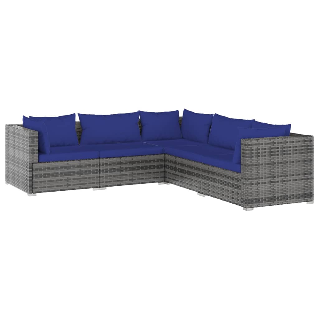 Set Divani da Giardino 5 pz con Cuscini in Polyrattan Grigio - homemem39