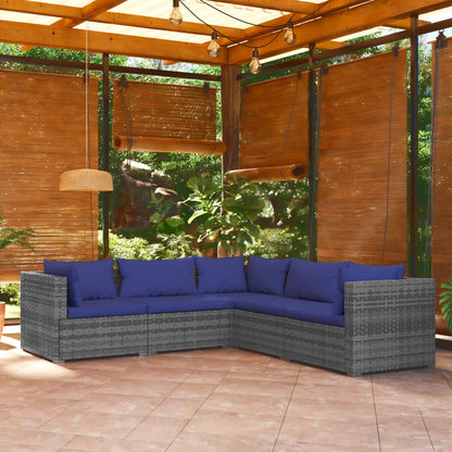 Set Divani da Giardino 5 pz con Cuscini in Polyrattan Grigio - homemem39