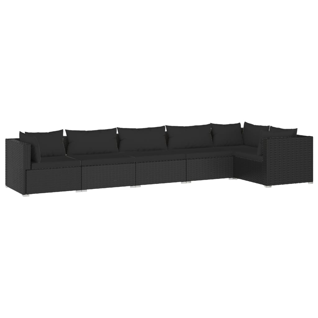 Set Divani da Giardino 6 pz con Cuscini in Polyrattan Nero - homemem39