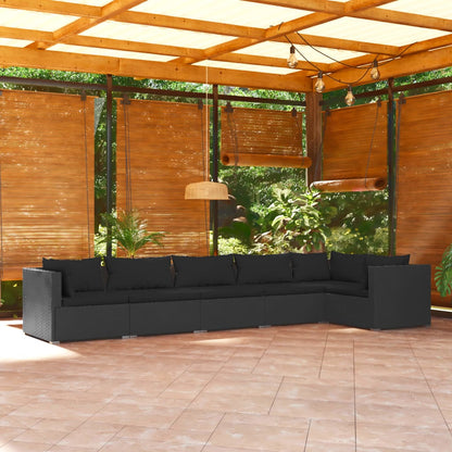 Set Divani da Giardino 6 pz con Cuscini in Polyrattan Nero - homemem39