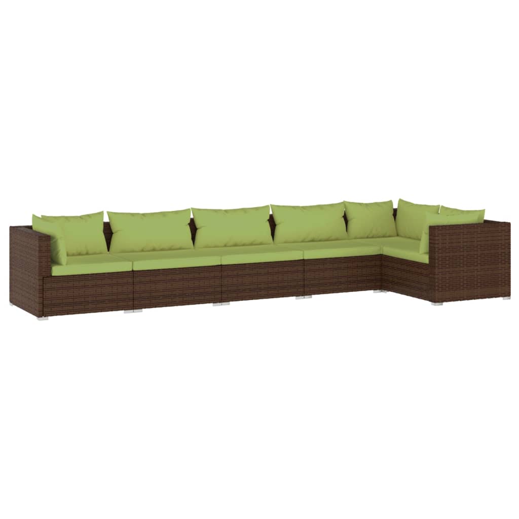 Set Divani da Giardino 6 pz con Cuscini in Polyrattan Marrone - homemem39