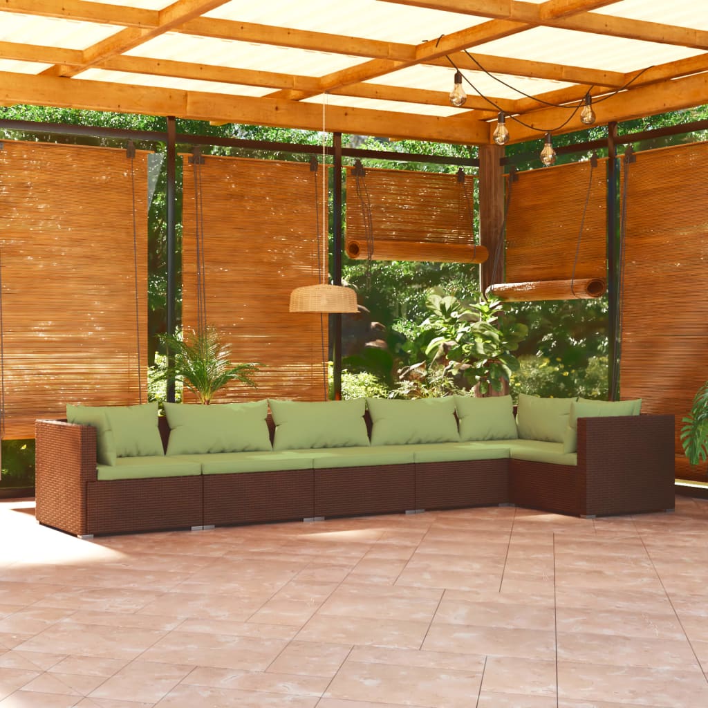 Set Divani da Giardino 6 pz con Cuscini in Polyrattan Marrone - homemem39