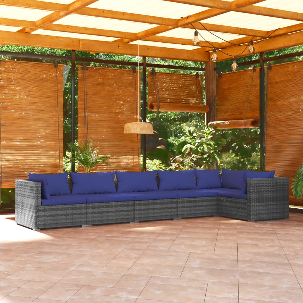 Set Divani da Giardino 6 pz con Cuscini in Polyrattan Grigio - homemem39