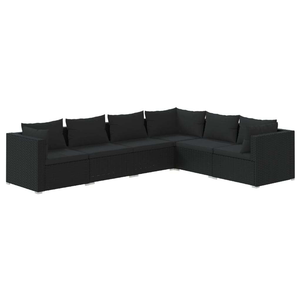 Set Divani da Giardino 6 pz con Cuscini in Polyrattan Nero - homemem39