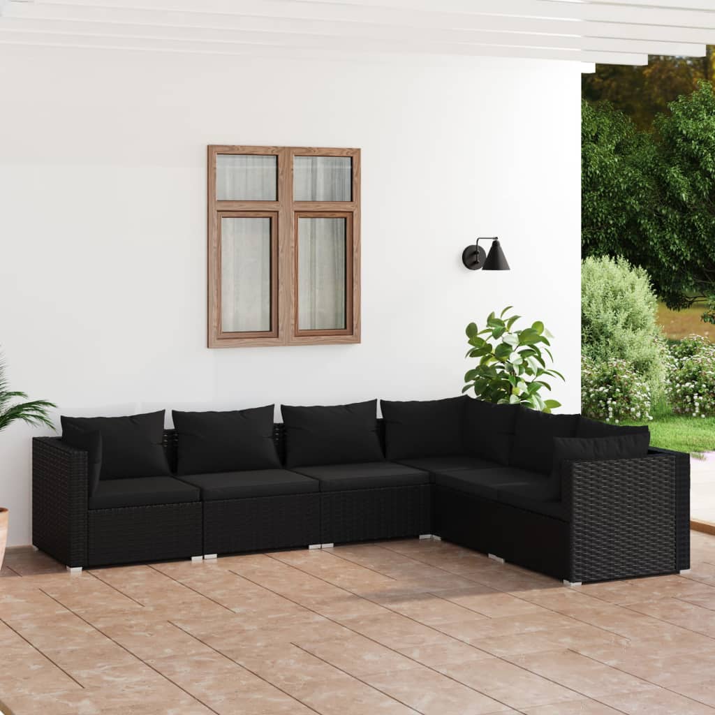 Set Divani da Giardino 6 pz con Cuscini in Polyrattan Nero - homemem39