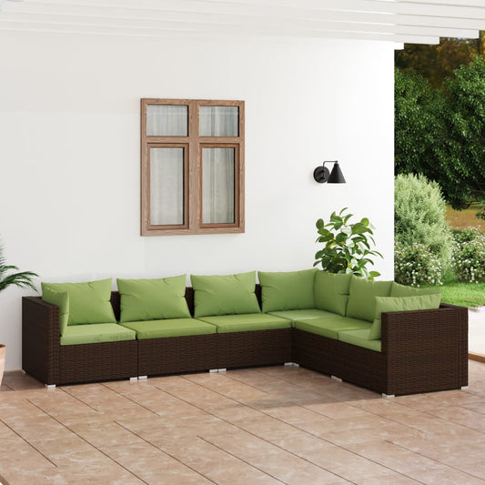 Set Divani da Giardino 6 pz con Cuscini in Polyrattan Marrone - homemem39