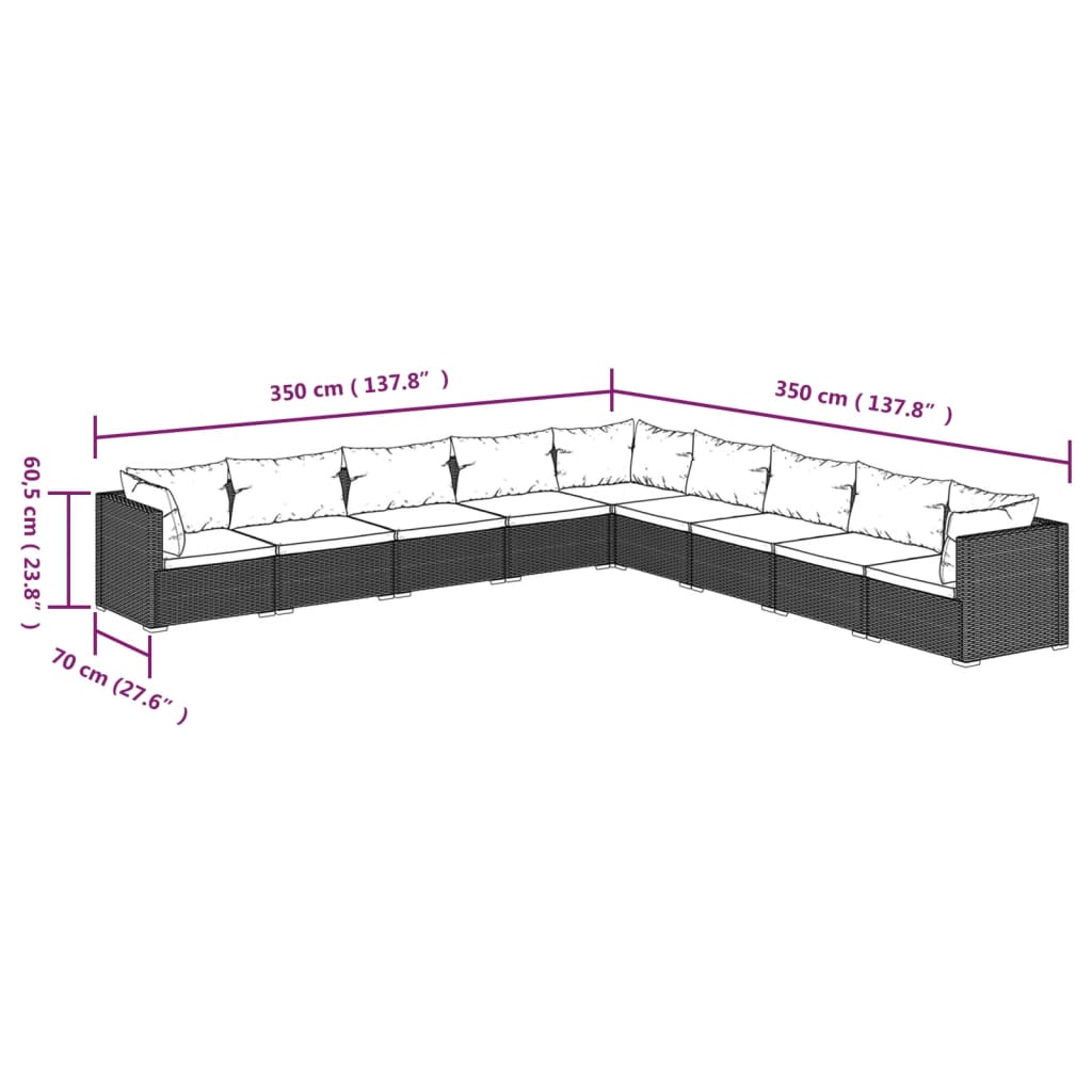 Set Divani da Giardino 9 pz con Cuscini in Polyrattan Marrone - homemem39